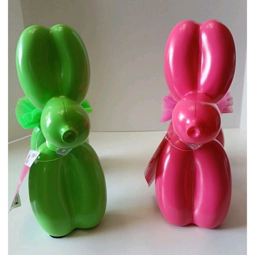 (2) BALLON DOG SCULPTURES HOT PINK, LIME GREEN ART DECOR BALLOON DOGS-TUTU